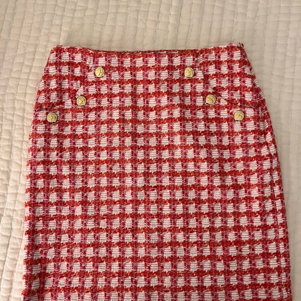 Brooks Brothers Red and White Tweed Pencil Skirt